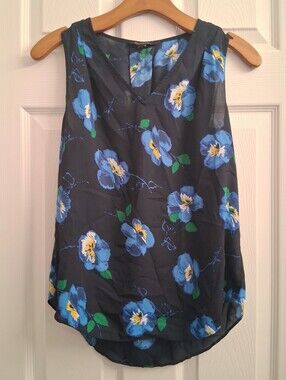 Banana Republic Sheer Black Floral Tank Blouse XS